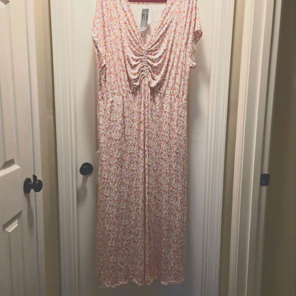 NWT 🍂 Lane Bryant draw cord v-neck Ruched Maxi Dress 22/24